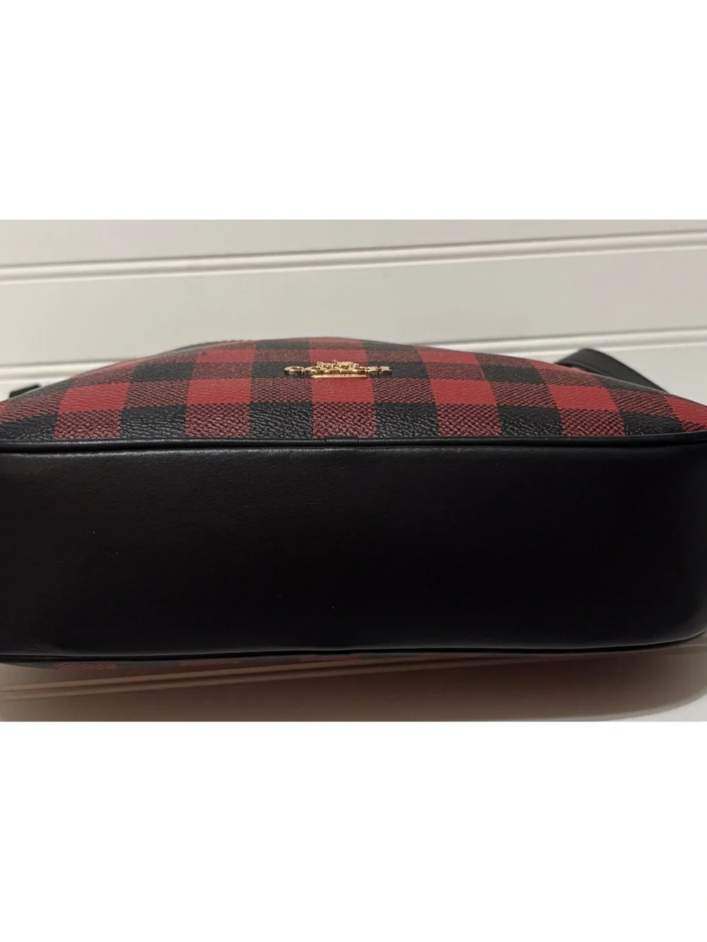 COACH Chaise Red Black Gingham Print Canvas Crossbody Shoulder Bag Purse Tote
